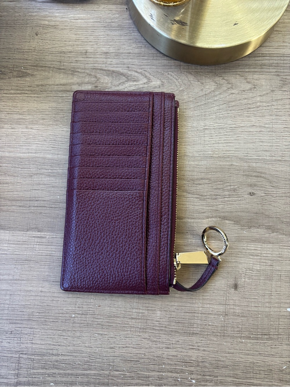 Michael Kors Burgundy Leather Wristlet Card Pouch with Gold Hardware - Picture 2 of 4